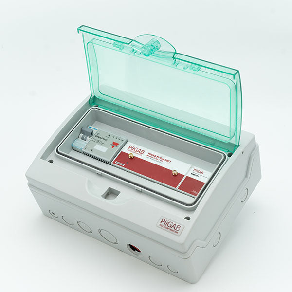 Kapsling med 24V-strømforsyning og automatsikring, 267x200, IP65, transparent frontlåge