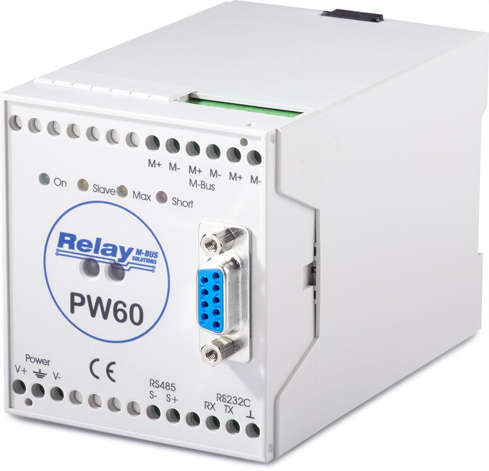 M-Bus-niveauomformer til 60 enheder med RS232C, RS485 og optisk interface (PW60)