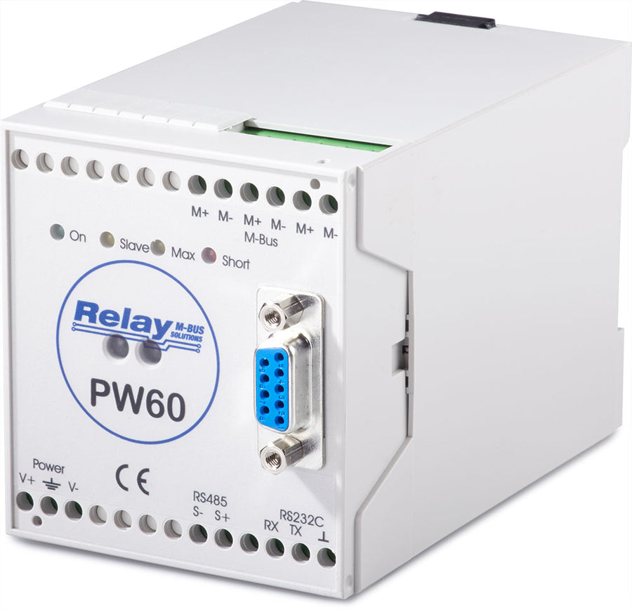 M-Bus-niveauomformer til 60 enheder med RS232C, RS485 og optisk interface (PW60)